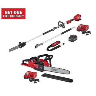 MW M18 FUEL 10 in. 18-Volt Lithium-Ion Brushless Cordless Pole Saw  16 in. Chainsaw Combo Kit with Two Batteries 2825-21PS-2727-21HD