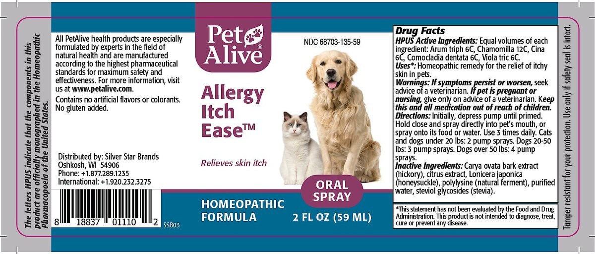 PetAlive Allergy Itch Ease Homeopathic Medicine for Allergies for Dogs and Cats， 2-oz spray