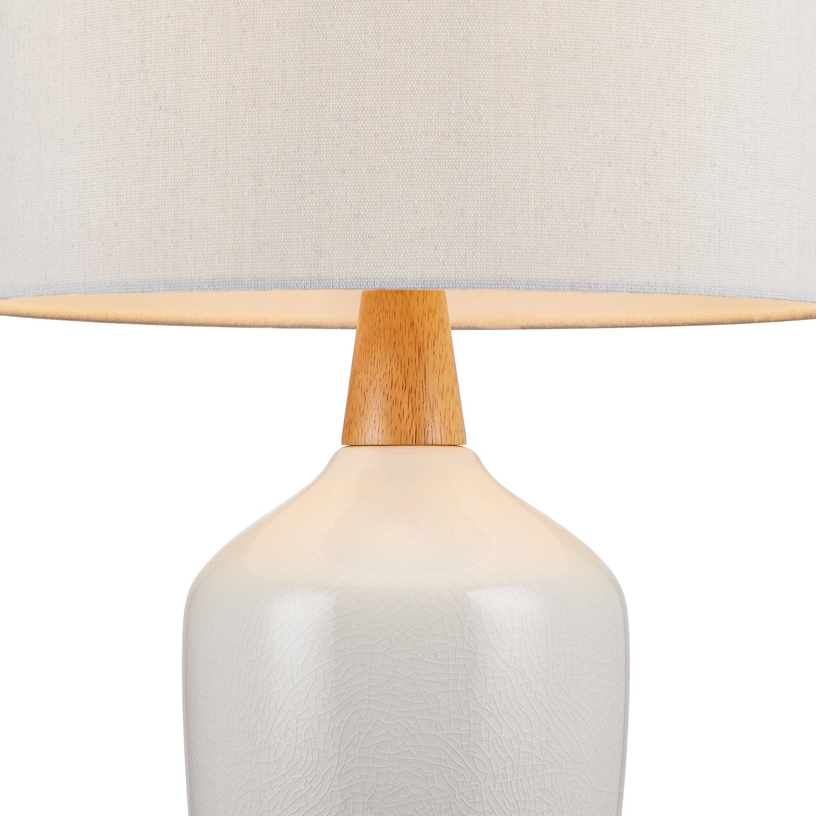 KYRID 22.5'' White Ceramic Table Lamp with Fabric Shade,Natural Wood Finish