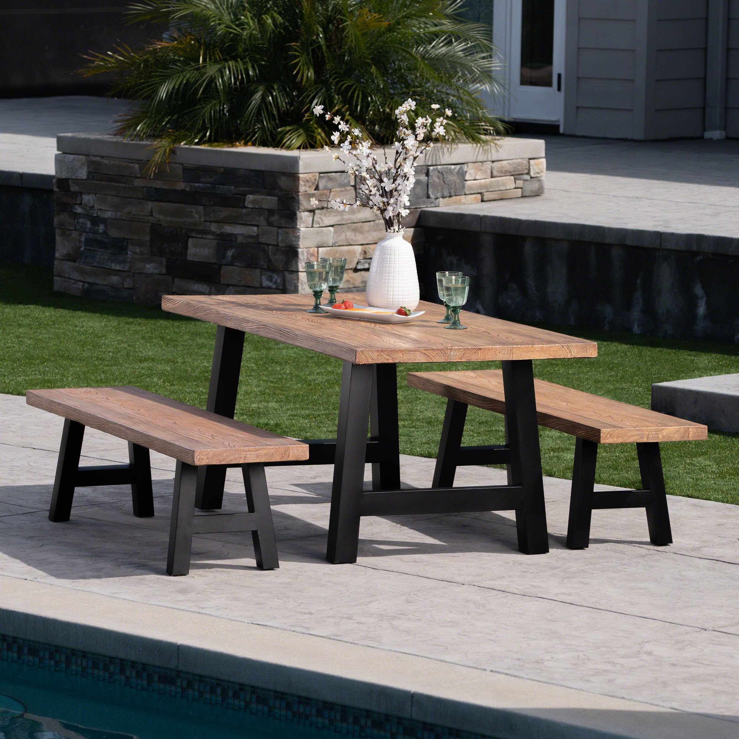 Keira Outdoor 3 Piece Light Weight Concrete Picnic Set