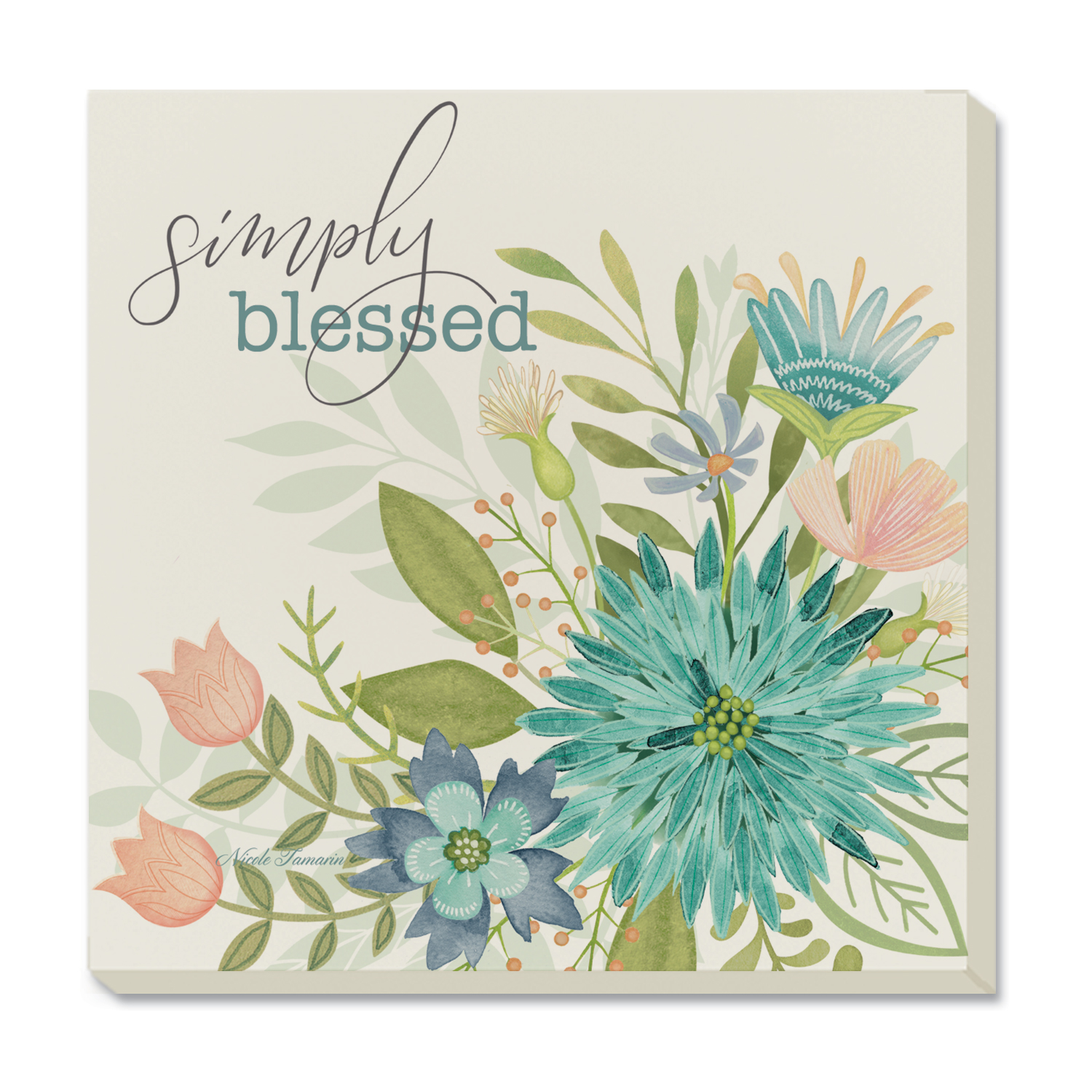 Conimar Simply Blessed Stoneware Coasters with Cork Bottom， in Blues， Teals， Greens and Pinks， 4Pk