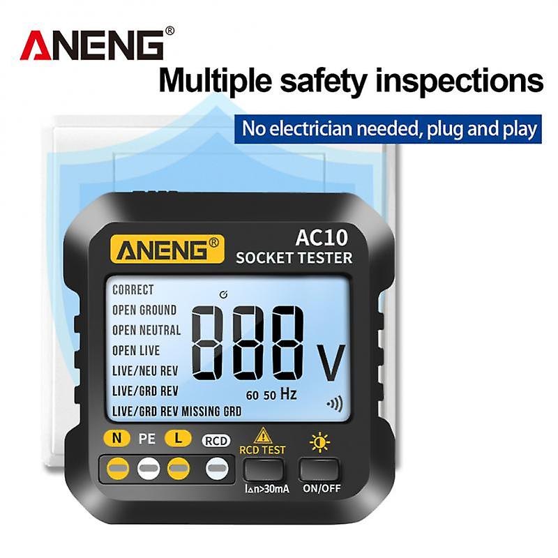 Aneng Ac10 Multifunction Us/eu Plug Socket Tester Outlet Rcd Gfci Zero Line Test andamp; Voltage Detector Home Safety Essentials Tool