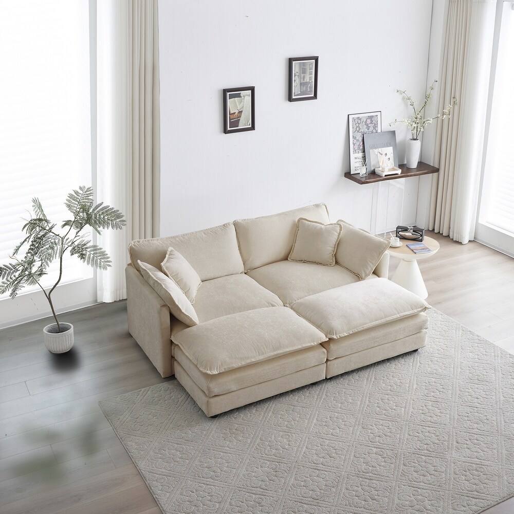 U shape Sectional Sofa Set with 2 Ottomans and Pillows for Living Room  Chenille Reversible Loveseat Sofa  Chaise Lounger