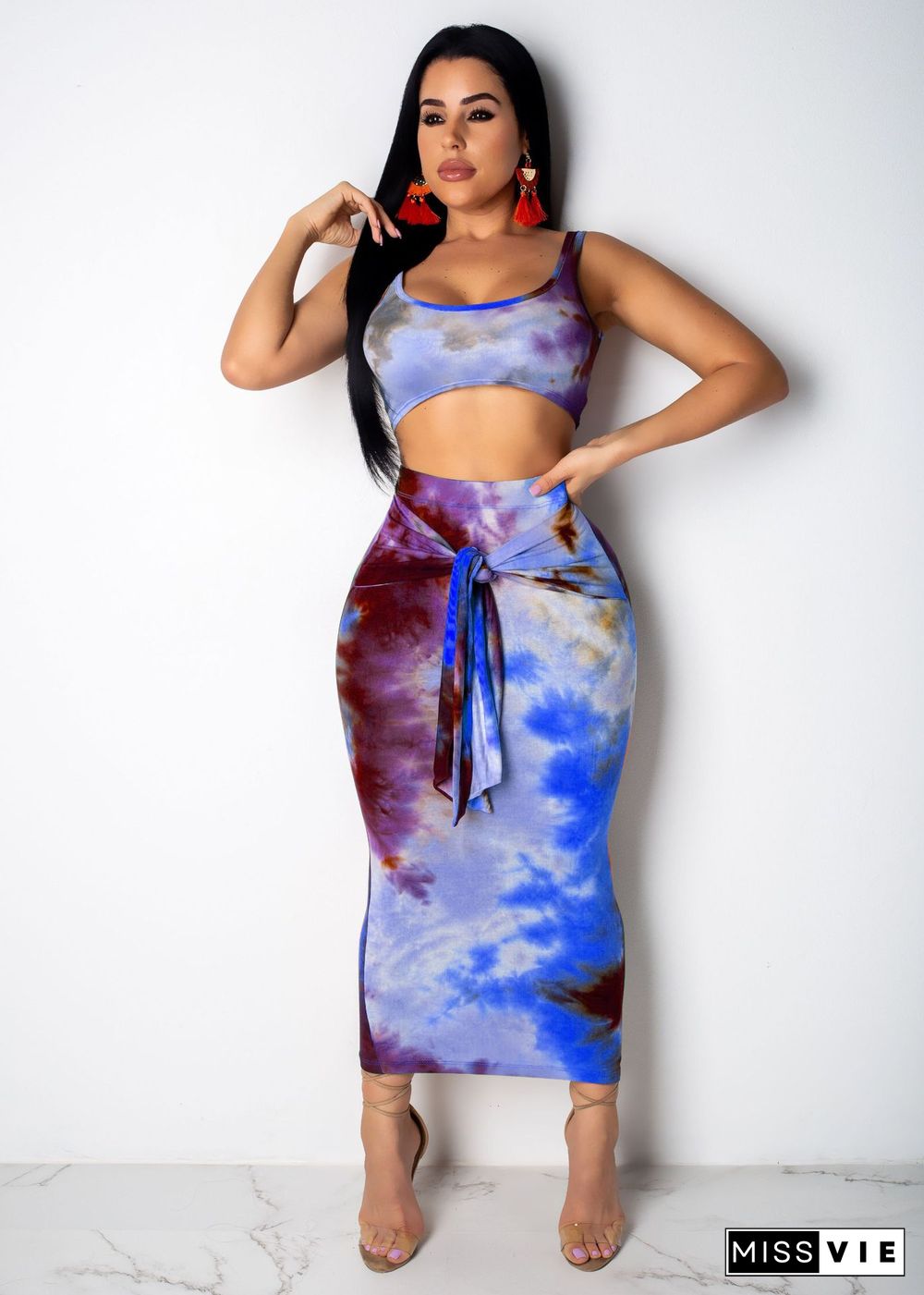 Two-Piece Sexy Printed Vest Long Skirt