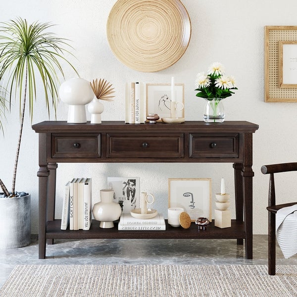 Classic Retro Console Table with 3 Top Drawers and Open Bottom Shelf