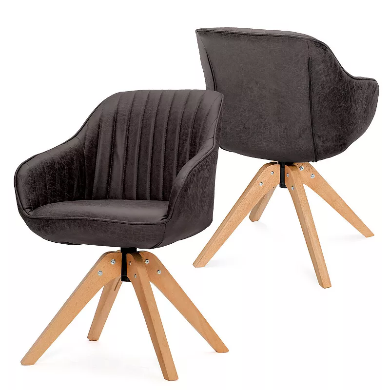 Modern Leathaire Set of 2 Swivel Accent Chair with Beech Wood Legs