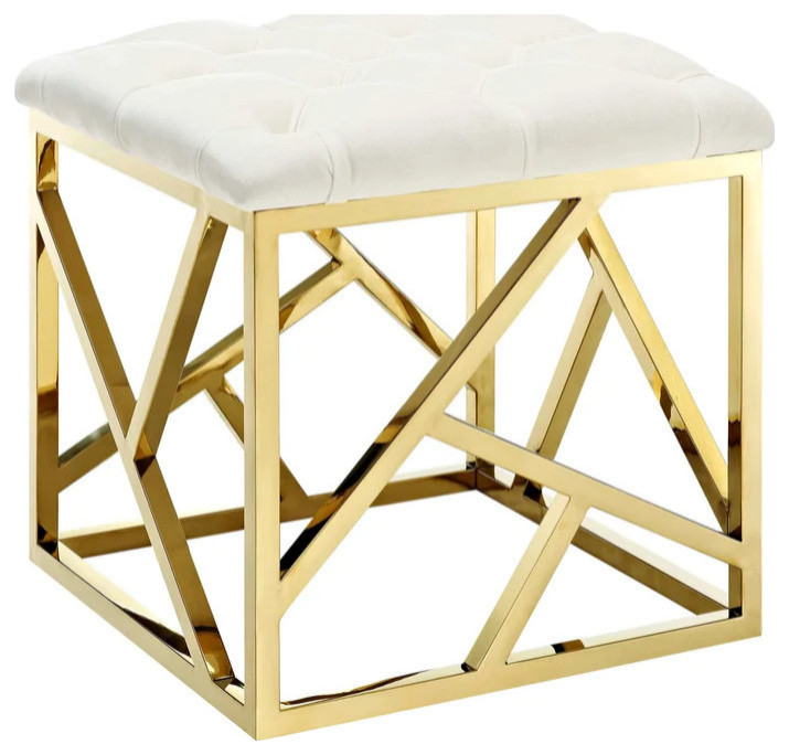 Piper Ivory Gold Ottoman   Contemporary   Footstools And Ottomans   by Peachtree Fine Furniture  Houzz