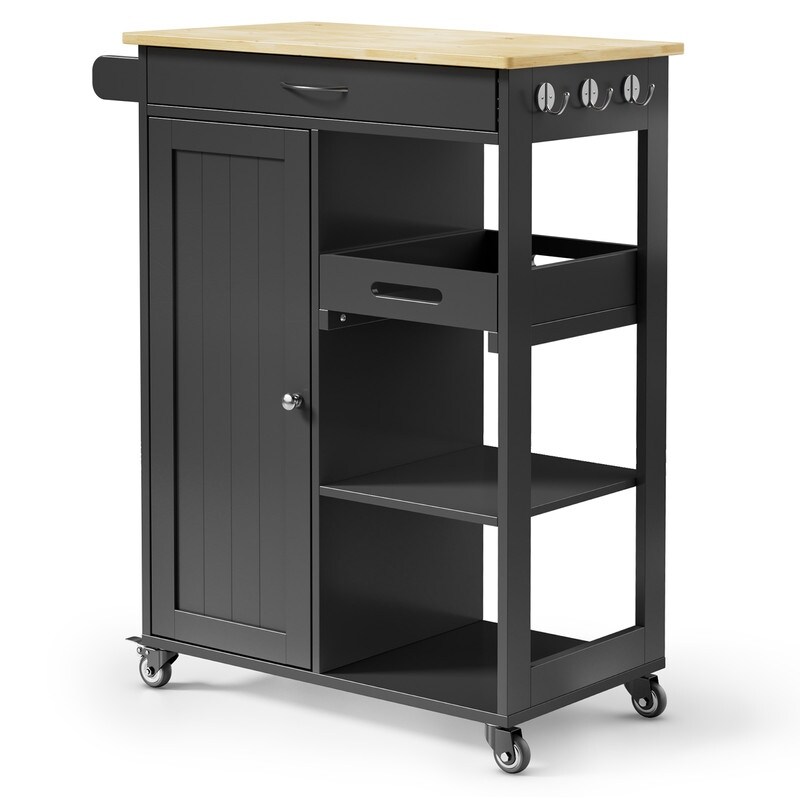 Kitchen Trolley Rolling Island Cart with 1 Drawer  Storage Cabinet and 3 Tier Storage Shelves