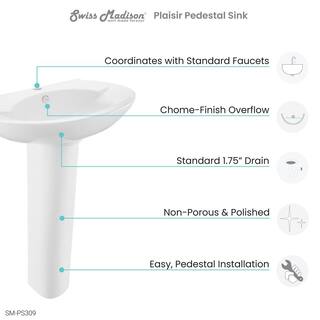 Swiss Madison Plaisir Rounded Pedestal Sink in Glossy White SM-PS309