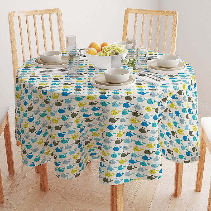 Round Tablecloth， 100% Polyester， 70 Round， Happy Whales