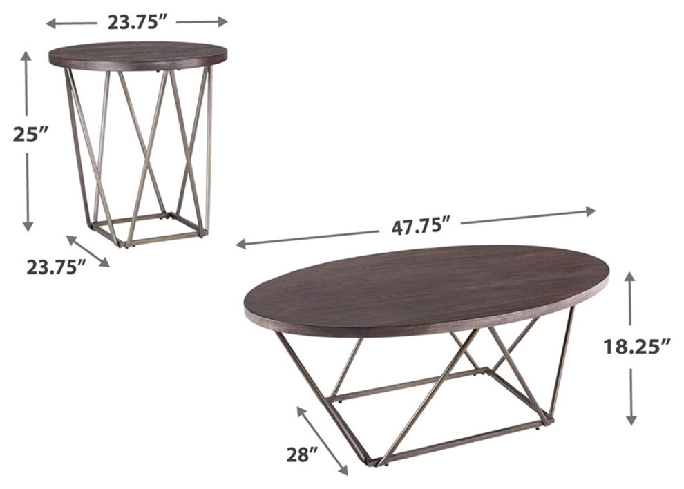 Set of 3 Coffee Table Set  Geometric Bridge Truss Base and Grayish Brown Top   Industrial   Coffee Table Sets   by Decor Love  Houzz