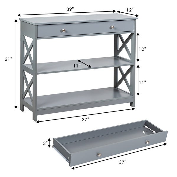 3-Tier Console Table X-Design Entryway Table with Drawer