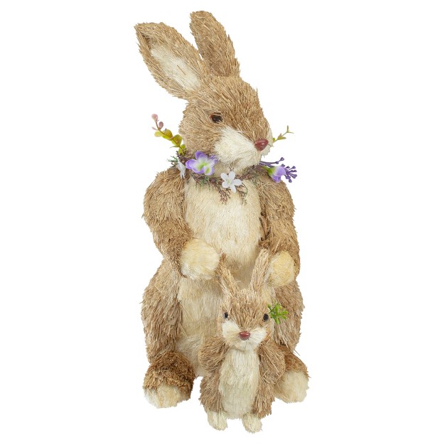 Sisal Mommy And Baby Bunny Easter Figure