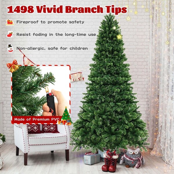 Costway 6FT/7FT/8FT Artificial Xmas Tree with 821/1188/1498 PVC Branch