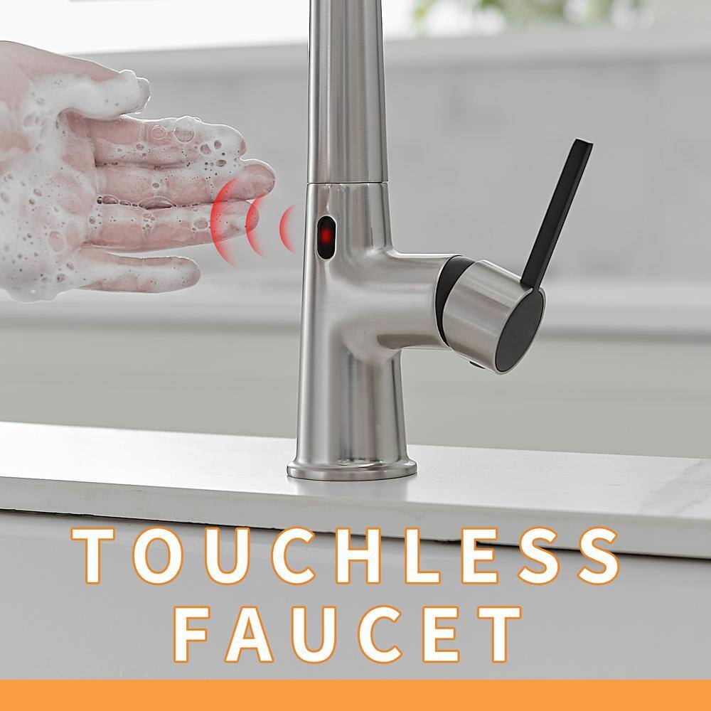 Fapully Touchless Single-Handle Pull-Down Sprayer Kitchen Faucet with 2 Function in Brushed NickelBlack FA-IS1010NB