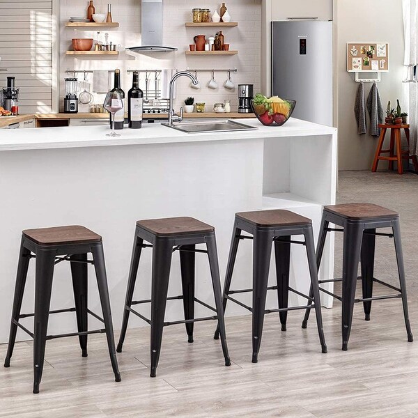 Andeworld Bar Stools 24 Inches ，Backless Bar Stools Set of 4