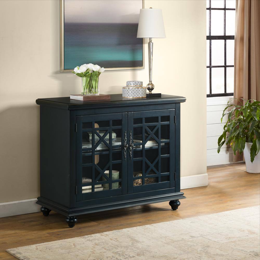 Martin Svensson Home Elegant Blue Glass TV Stand Fits TVs Up to 42 in. with Adjustable Shelves 91035