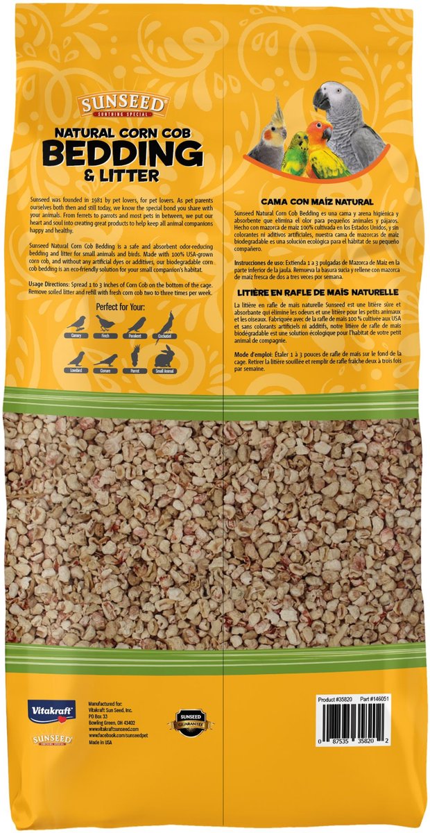 Sunseed Natural Corn Cob Bird and Small Pet Bedding and Litter， 5.7-lit