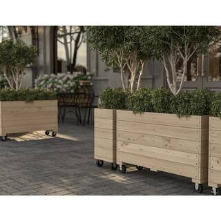 Ejoy 40 in. x 12 in. x 32in. Solid Wood Mobile Planter Barrier in Unfinished Wood Color for Cafes and Restaurants Outdoor Use SolidWoodPlanter_40x12x32