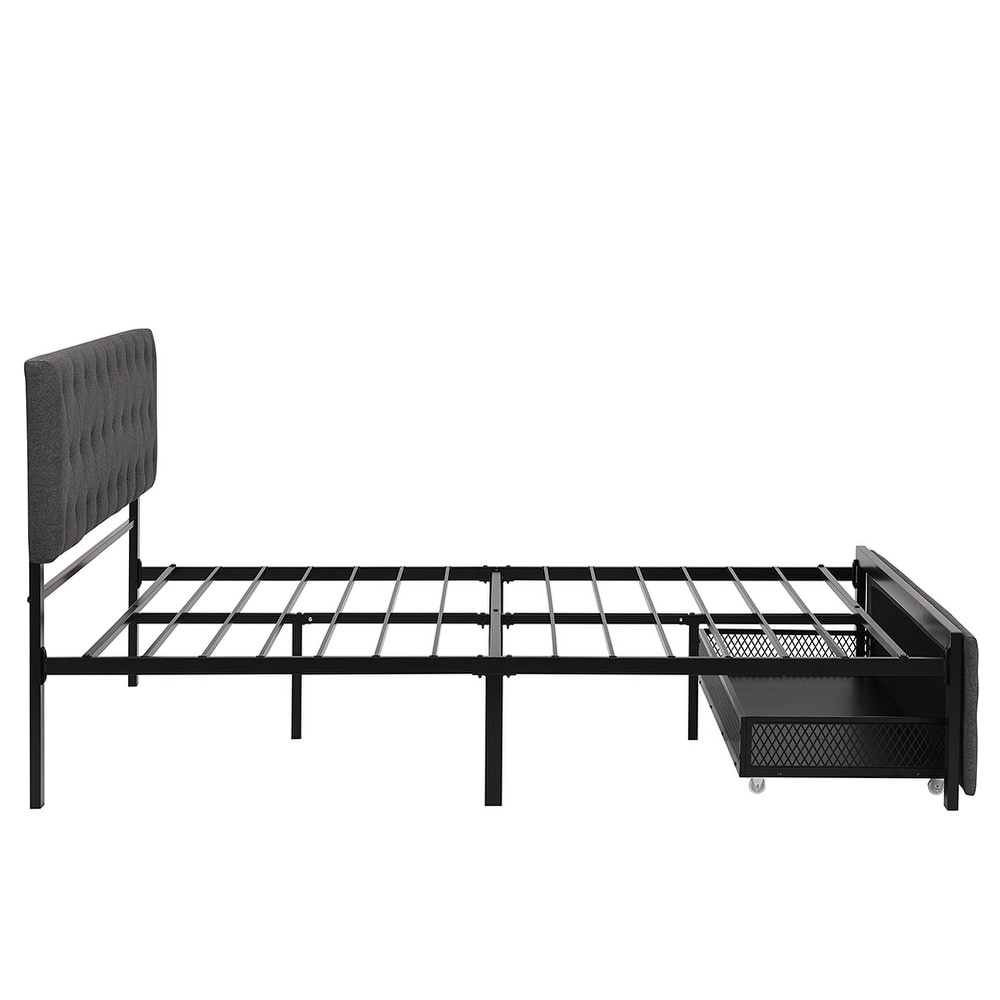 Elegant Design Metal Storage Platform Bed with a Big Drawer