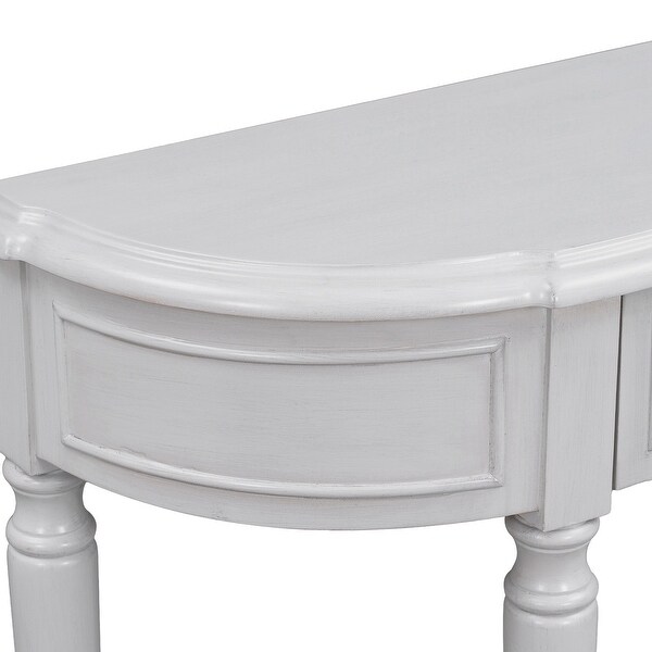 Circular Curved Design Console Table with Shelf and Legs Two Top Drawers