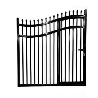 ALEKO Vienna Style 14 ft. x 7 ft. with Pedestrian Gate Black Steel Swing Dual Driveway Fence Gate DGP14VIENNA-HD