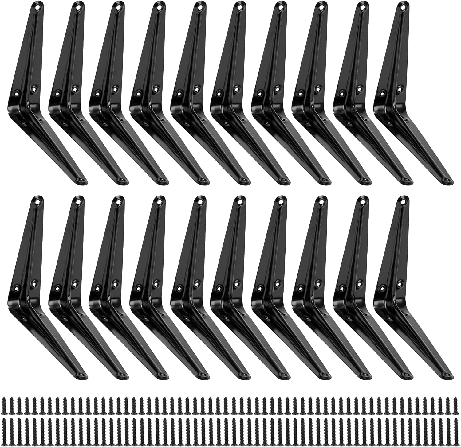 ICOOL 20 Pack Black Shelf Brackets 6 x 5 inch Heavy Duty Floating Shelf Bracket DIY Metal Wall Corner Angle Shelving Shelf Bracket L Shape for Kitchen Garage Warehouse Farm with Screws