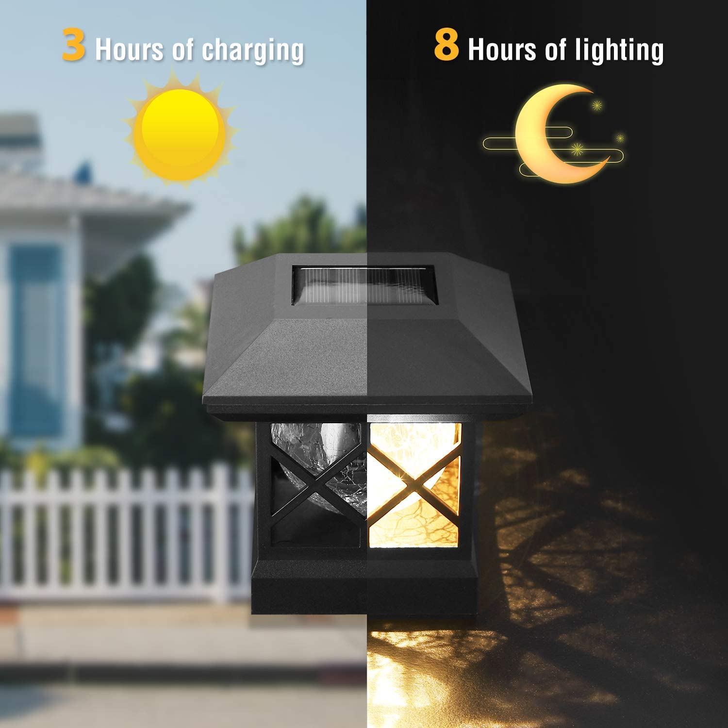 Solar Post Cap Lights Outdoor - Waterproof LED Fence Post Solar Lights for 3.5x3.5/4x4/5x5 Wood Posts in Patio， Deck or Garden Decoration