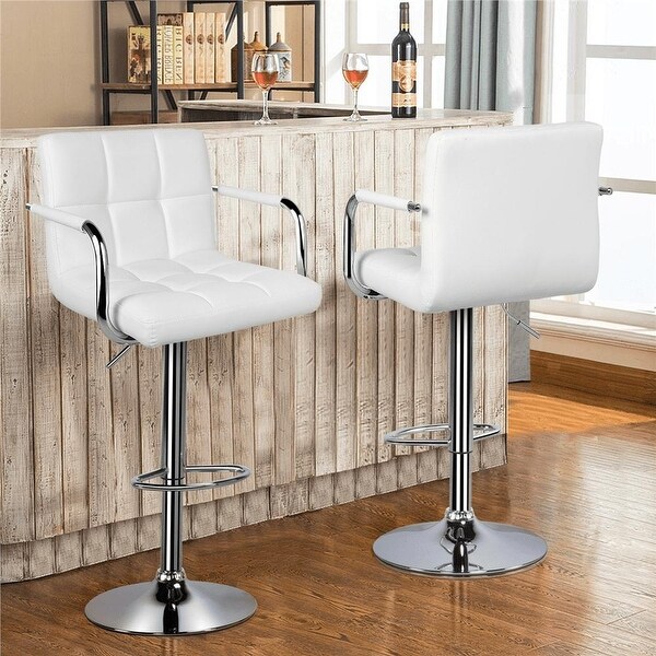 Bar Stool with Adjustable Height and Armrests， Set of 2， White?