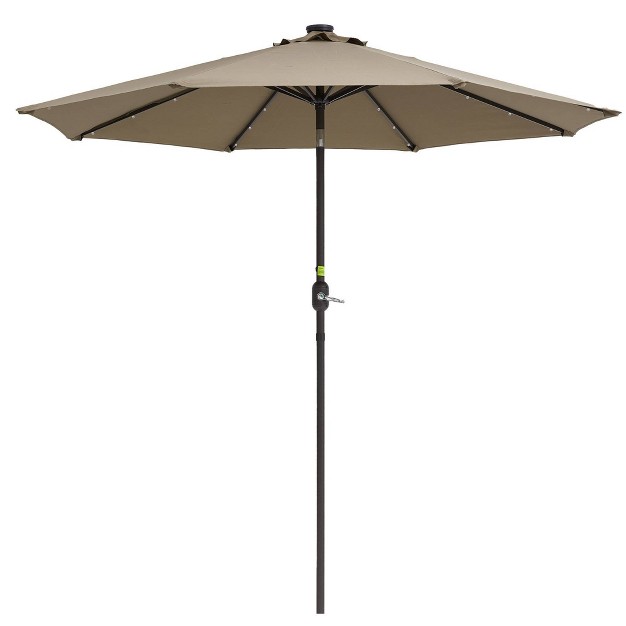 9 x27 X 9 x27 Solar Led Patio Umbrella With Tilt Adjustment And Crank Lift Brown Wellfor