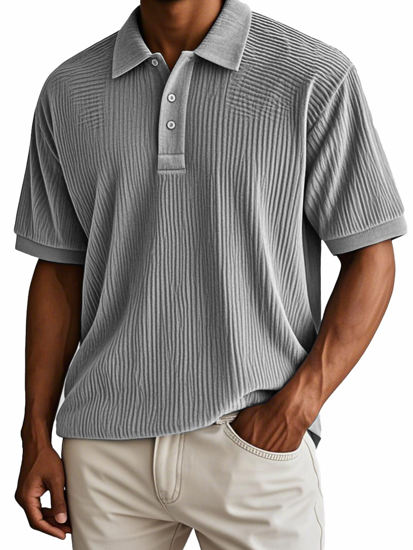 Men's Fashion Retro Corduroy Fabric Short-sleeved Polo Shirt