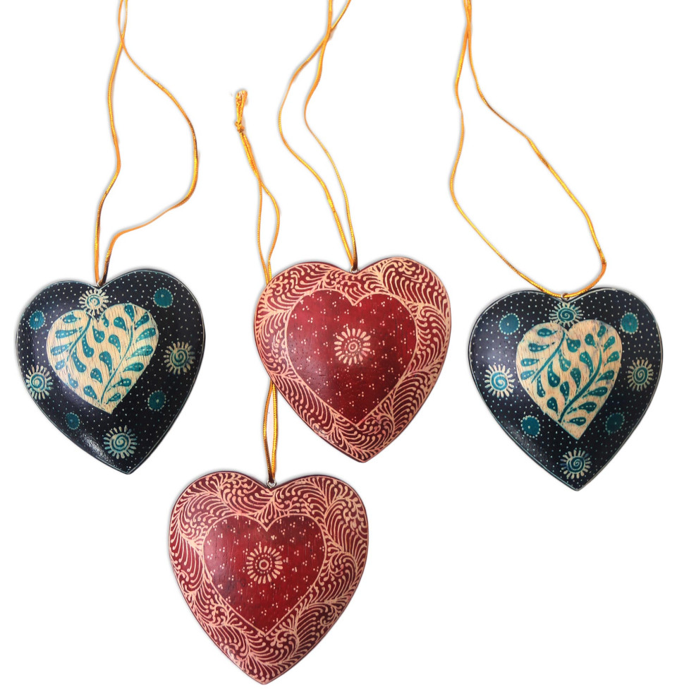 Novica Handmade Traditional Nature Batik Wood Ornaments (Set Of 4)   Christmas Ornaments   by NOVICA  Houzz