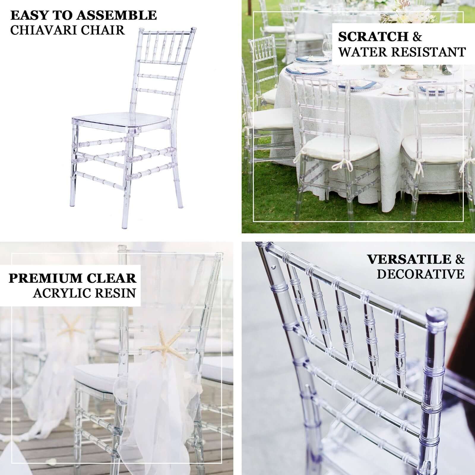 Clear Resin Transparent Chiavari Chair, Armless Stackable Event Chair