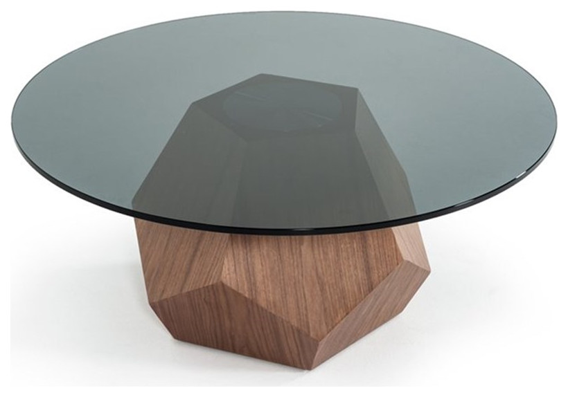 Limari Home Rackham 35 quotMid Century Glass  ampVeneer Coffee Table in Walnut   Coffee Tables   by Homesquare  Houzz