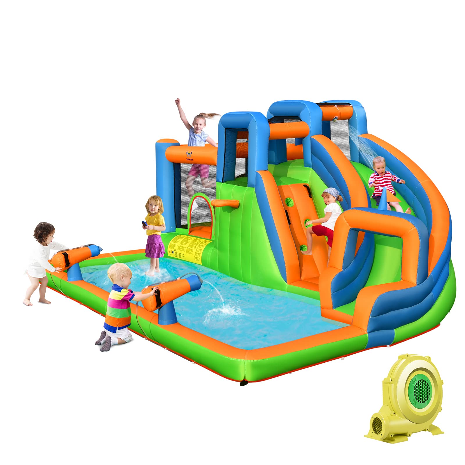 Costzon Inflatable Water Slide, 7 in 1 Indoor Outdoor Kids Water Bounce House Jumping Castle