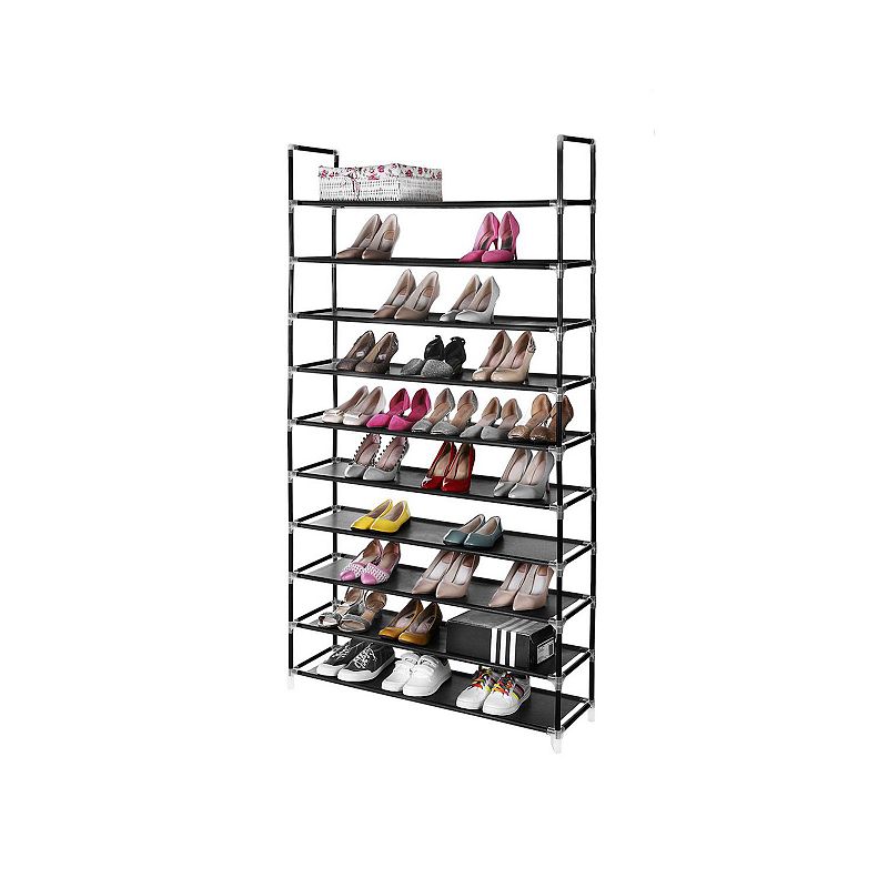 10 Tiers Shoe Rack 50 Pairs Non-Woven Fabric Shoe Tower Organizer Cabinet Black