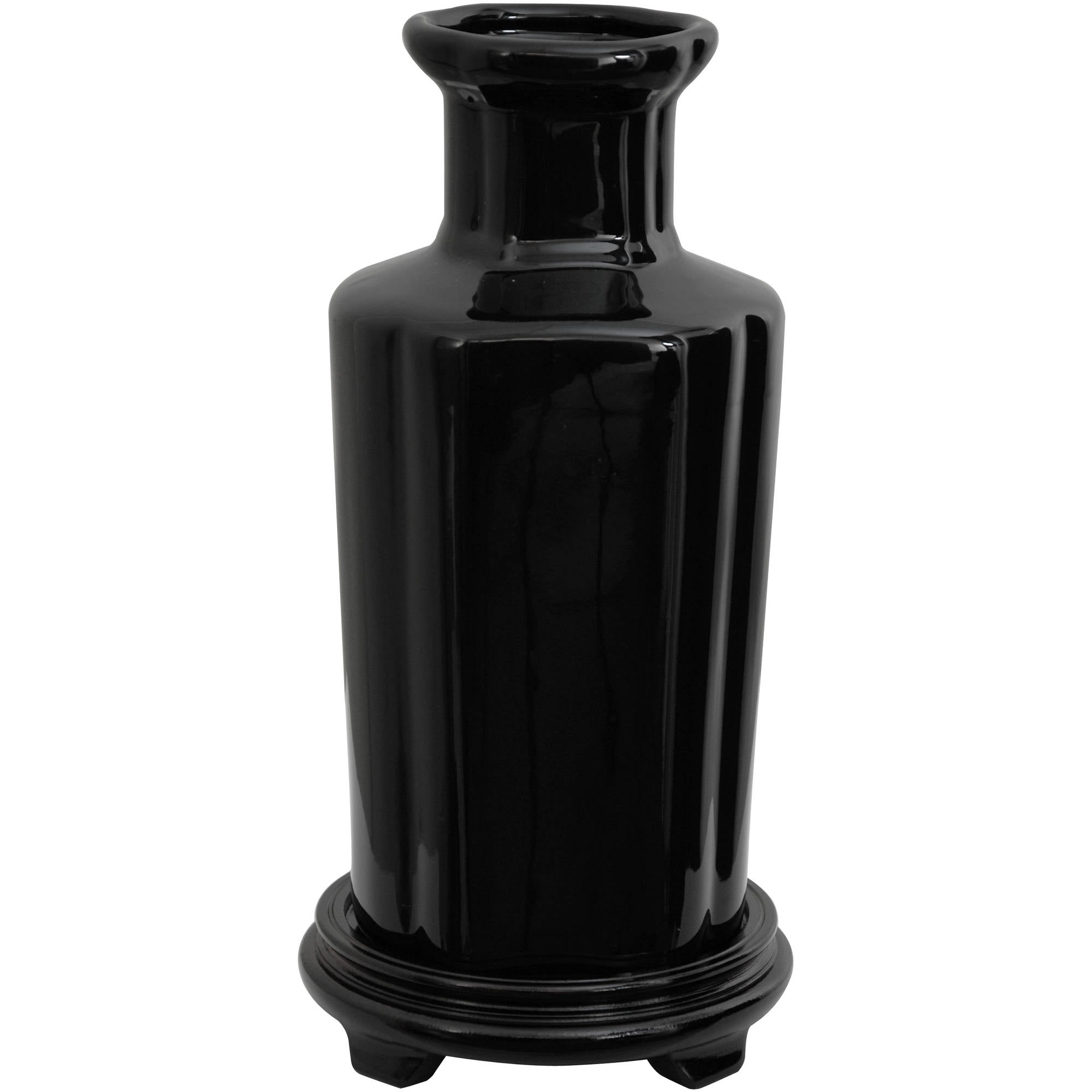 Oriental Furniture 12" Solid Black Porcelain Vase