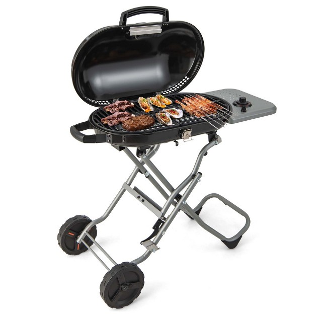 Costway Portable Propane Grill Folding Gas Grill Griddle With Wheels amp Side Shelf