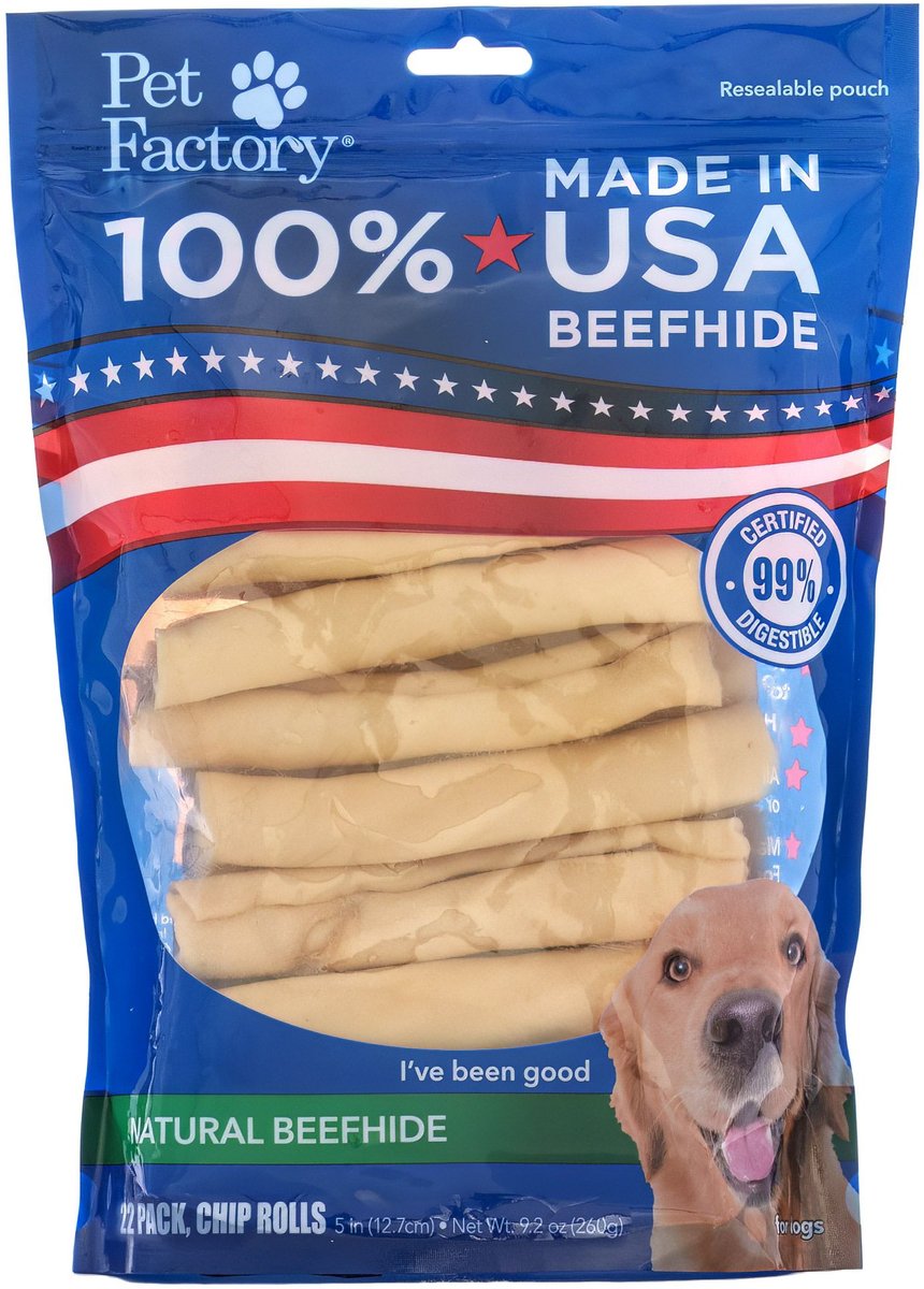 Pet Factory Beefhide 5-inch Chip Rolls Natural Flavored Chewy Dog Treats