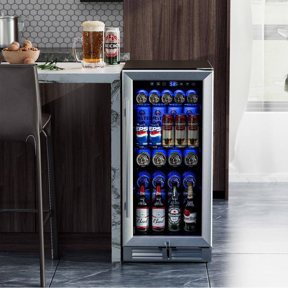 Gymax 15 in. 46-Bottle Wine and Refrigerator 100-Can Beverage Cooler Built-in Freestanding Beverage GYM09275