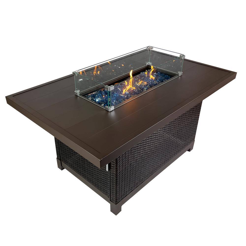 Kinger Home Brown 52 in. 50000 BTU Rectangular Rattan Wicker Propane Outdoor Fire Pit Table FP-003TBRN