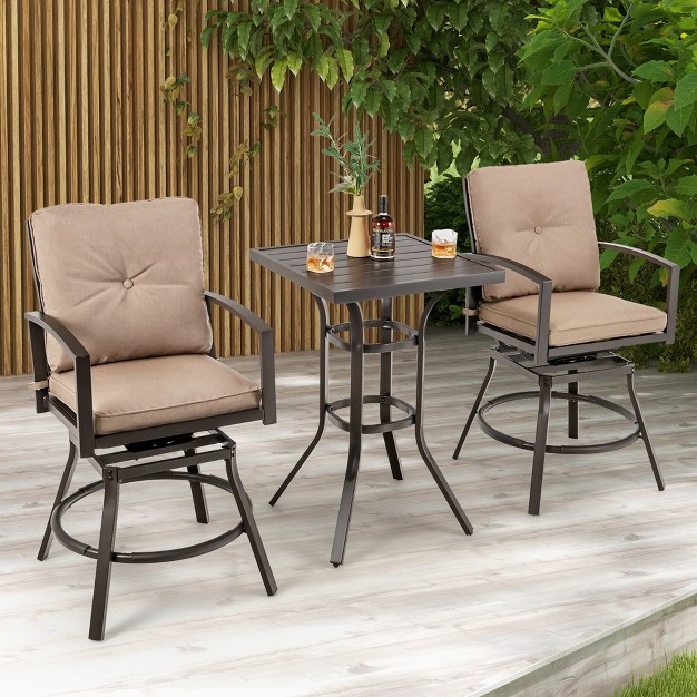 Costway Patio 3pcs Swivel Bar Height Bistro Set Cushioned Table Stools Furniture Outdoor