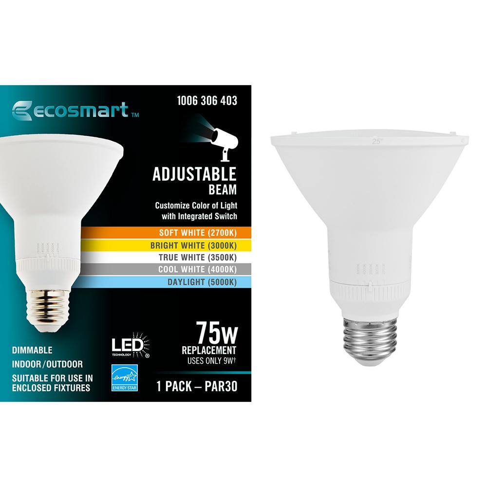 EcoSmart 75-Watt Equivalent PAR30 Dimmable CEC Adjustable Beam Flood LED Light Bulb with Selectable Color Temperature (1-Pack) G19P30AD5DUO