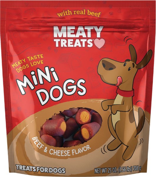 Meaty Treats Mini Dogs Beef and Cheese Flavor Soft and Chewy Dog Treats， 25-oz bag