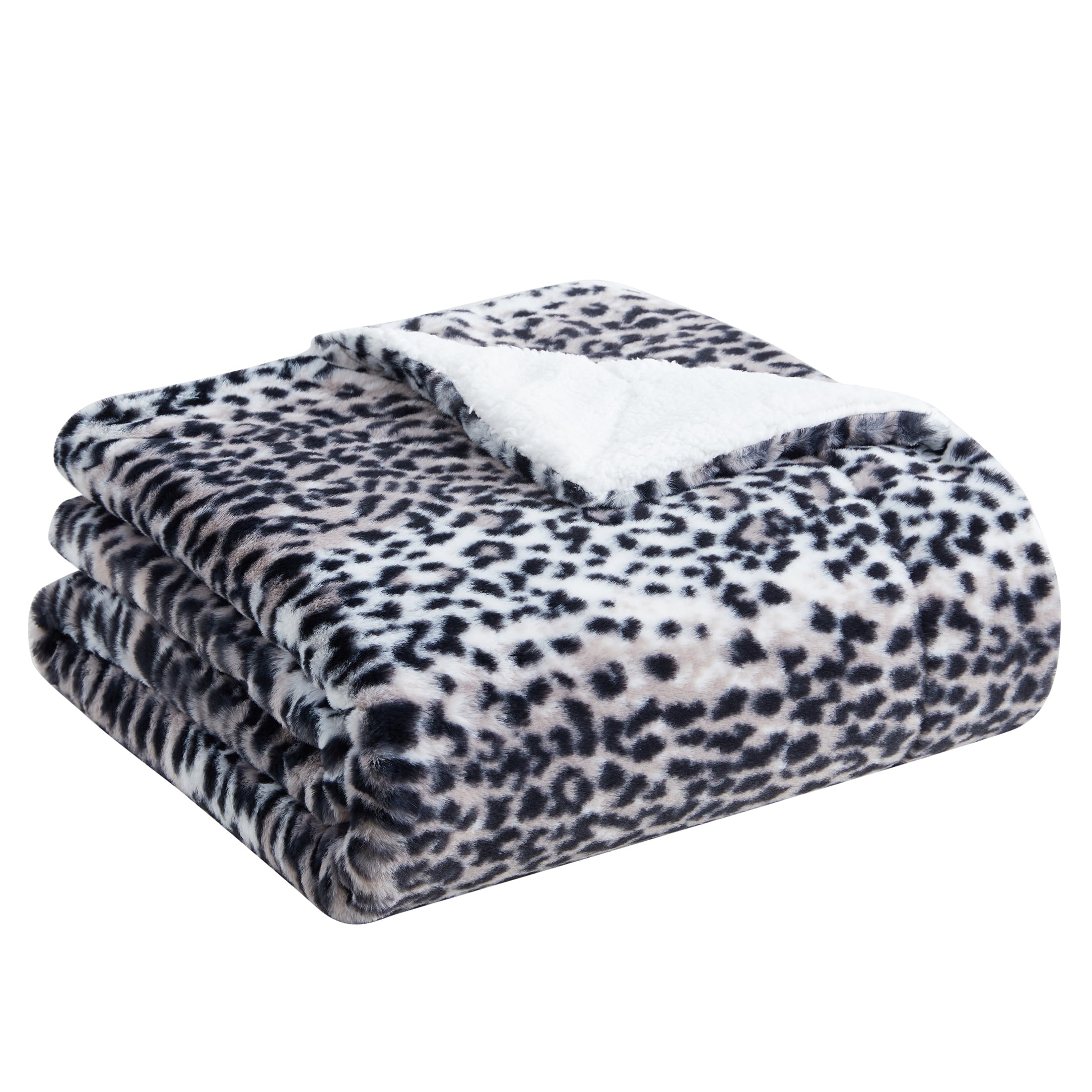 Better Homes and Gardens Leopard Gray Faux Fur and Sherpa Throw， Easy Wash， 50