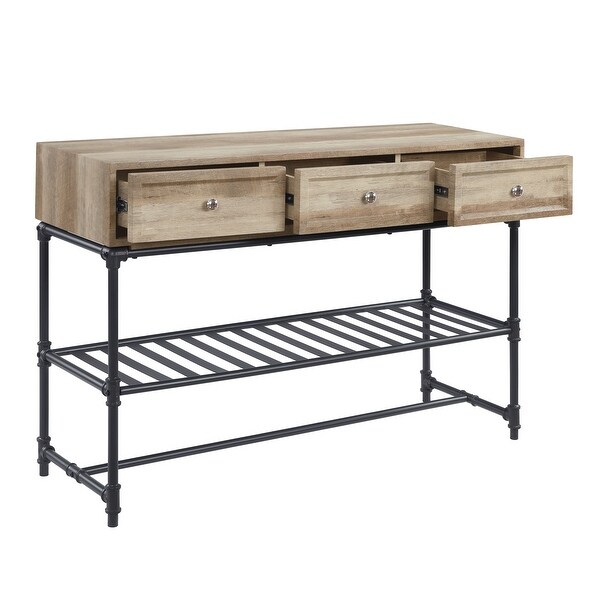 Brantley Rectangular Sofa Table in Oak and Sandy Black