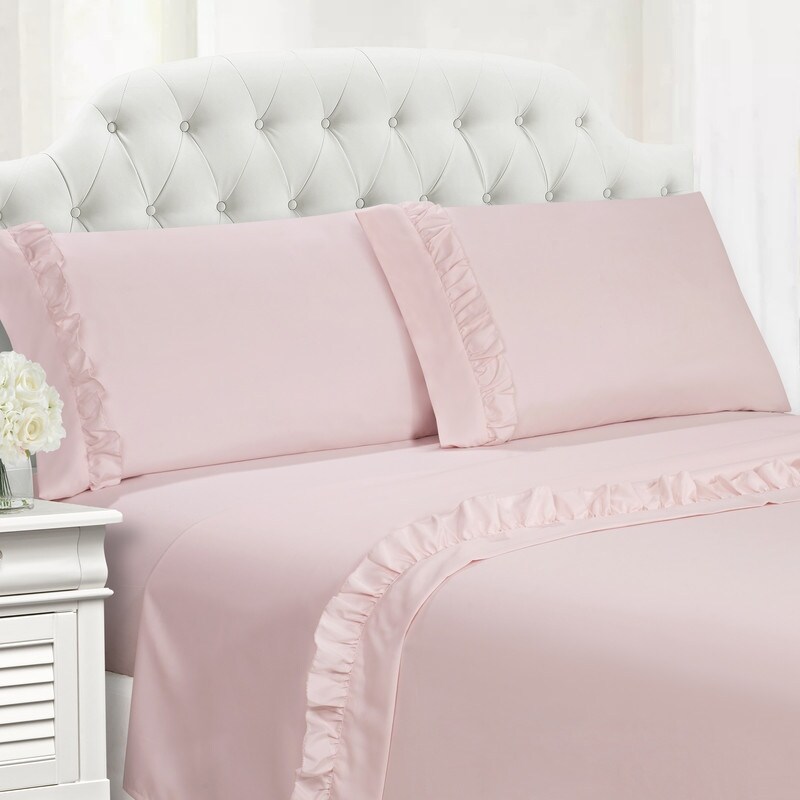 Home Essential Luxurious Silky Ruffle Hem Microfiber Bedding Sheet Set