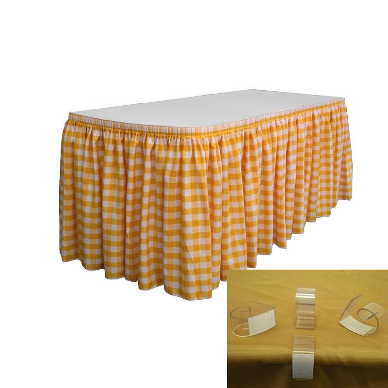 Polyester Gingham Checkered Table Skirt 21-foot By 29-inch Long With 15 L-clips