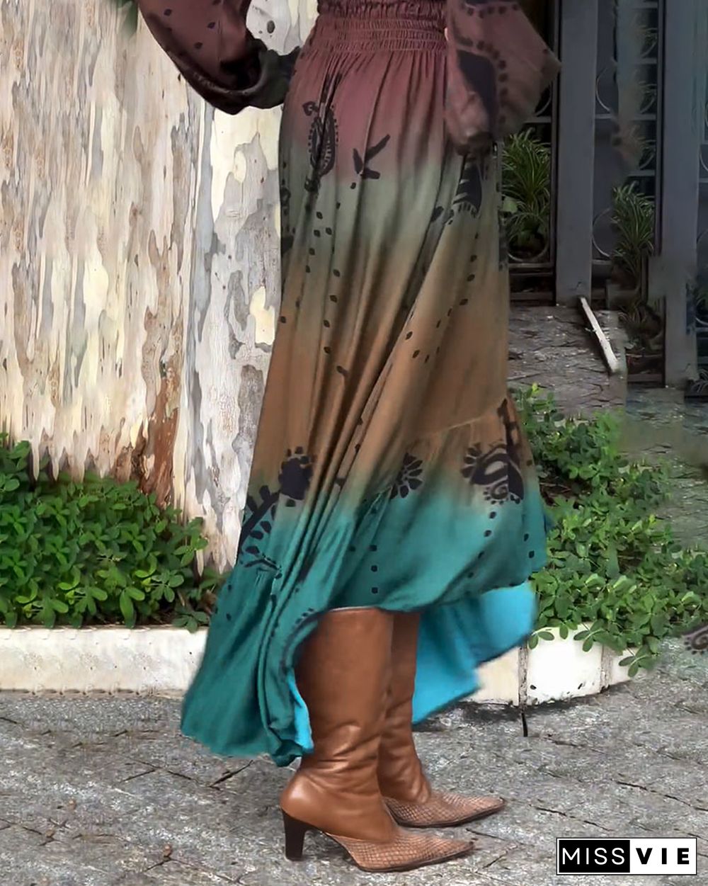 Bohemian resort V-neck printed dress