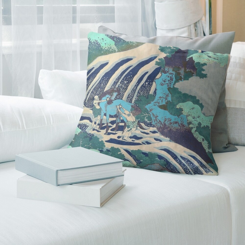 Porch   Den Katsushika Hokusai 'Horse and Waterfall' Throw Pillow